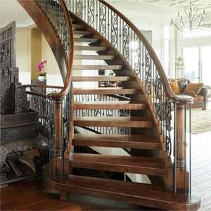 Usa Australia Gebogen Trap Traditionele Stijl Houten Loopvlak Boog/Gebogen Trap Met Smeedijzeren Leuningen - Product Image 2
