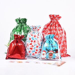 Sacs cadeaux personnalisés en papier d'aluminium avec cordon de serrage et logo imprimé, sacs de shopping de Noël avec fermeture à cordon - Product Image 1