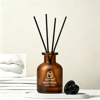 Diffuseur de parfum en verre givré personnalisé de 150 ml avec bâtonnets en fibre noire, coffret cadeau d'huile parfumée moderne pour la maison, vente en gros