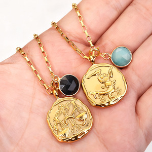 XL346 Zodiac <b>Opal</b> <b>Necklace</b> 12 18K Gold Plated Link Chain Choker Copper Moon Pendant Vintage Celestial Gift for Women - Product Image 6