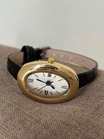 Montre à bracelet en PU pour femme, petit cadran ovale exquis, style britannique vintage, montre à quartz de luxe de niche PRO30