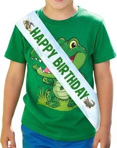 Écharpe d'<span class=keywords><strong>anniversaire</strong></span> Alligator pour garçons, décorations de fête <span class=keywords><strong>Crocodile</strong></span>, écharpe Joyeux <span class=keywords><strong>Anniversaire</strong></span> pour animaux de la jungle, reptiles, crocodiles, alligatrices - Product Image 1