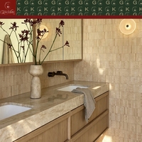 Meuble-lavabo mural moderne GOLDKING en marbre Taj Mahal avec double vasque encastrée et tiroir pour projets de villas et d'appartements