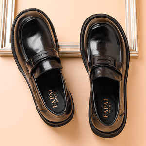 Papai Dushi Mocassins en cuir véritable pour hommes, semelle souple, talon moyen, chaussures décontractées pour affaires - Product Image 1