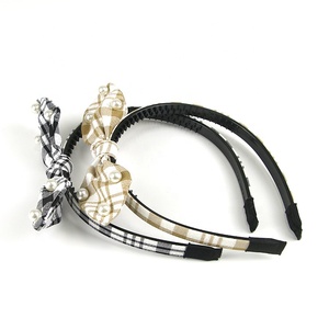 En gros plaid noeud noeud fait main <span class=keywords><strong>lapin</strong></span> <span class=keywords><strong>oreille</strong></span> perle bandeaux bandeaux cheveux cerceau - Product Image 3
