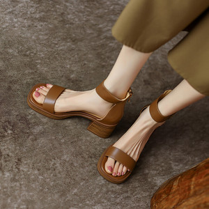 One Character Thick Heels Sandals Women's Open Toe Roman Style High Heels Sandals - Product Image 3
