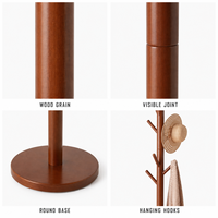 Porte-manteau et porte-chapeaux sur pied en bois massif, design vertical suspendu, rangement mobile, écoresponsable, en bois de hêtre, style minimaliste, avec miroir