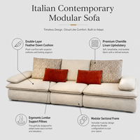 Canapé modulaire en tissu beige avec accoudoirs à coussin et coussin de dossier couleur rouille, mobilier de salon, vente en gros et approvisionnement en vrac