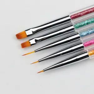 Jieniya 5pcs/set Nail Art Two Head Brush Pen Sequins Acrylic Handle UV Gel Polish Painting Drawing Line Flat Dotting Tips Tools