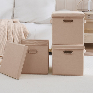 Clothing Organizer Storage Box With Lid Rectangle Beige Gray Foldable Wardrobe Storage For Fabric Toys Books - Product Image 3