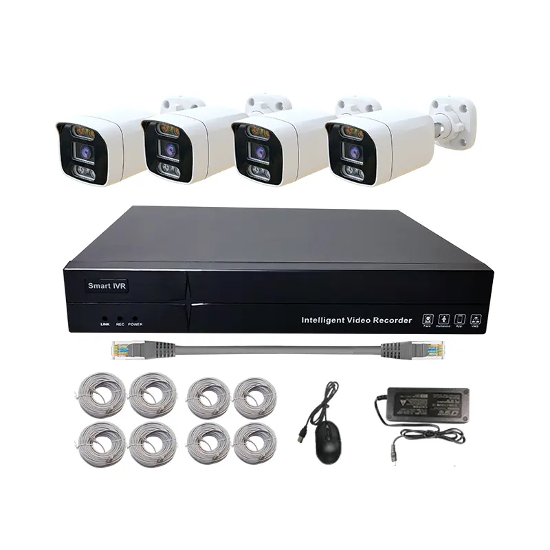 Kit kamera Ip Hd penuh sistem keamanan rumah Nvr 4Ch 8ch 16ch 5MP sistem kamera Cctv berkabel catu daya POE