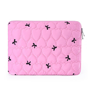Cute Bowknot Nylon Embroidery Sleeve Soft Handbag <b>Case</b>, Portable Fashion Quilted Shockproof Tablet Liner <b>Laptop</b> Bag. - Product Image 2