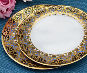 Set di Stoviglie <span class=keywords><strong>in</strong></span> Ceramica Blu Scuro 98 Pezzi, <span class=keywords><strong>Piatti</strong></span> con Fiori, Lussuoso per Feste, Casa, Hotel - Product Image 3