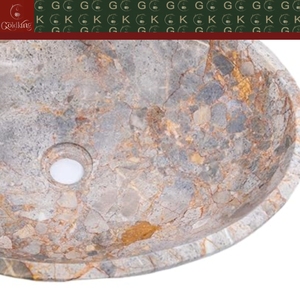 Lavabos de salle de bain en marbre fossile crème GOLDKING, lavabos ovales sur mesure pour salle de bain moderne - Product Image 6