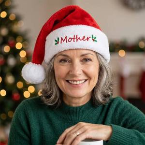 Ensemble familial de luxe en peluche courte, bonnet de Noël brodé pour parents et enfants, décorations de Noël - Product Image 1