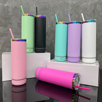 Botol air tumbler sublimasi speaker warna-warni non meruncing tumbler musik pintar pelangi dengan sedotan berwarna