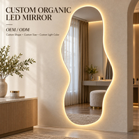 Miroir sur pied LED pleine longueur personnalisé OEM ODM, forme ondulée, rétroéclairé, pour chambre et dressing