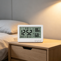 Horloge électronique multifonctionnelle à grand écran LCD, thermomètre, hygromètre, alarme silencieuse, alimentation par piles sèches, design minimaliste