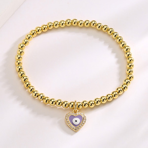 Venta caliente 18K chapado en oro latón esmalte forma de corazón Ojo Del Demonio ojo colgante pulsera con cuentas para mujer joyería - Product Image 2