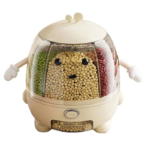 Dispensador de Cereales Rectangular, Contenedores de Plástico para Cereales a Granel, Dispensador de Arroz Hermético Giratorio, Mueble Moderno - Product Image 1