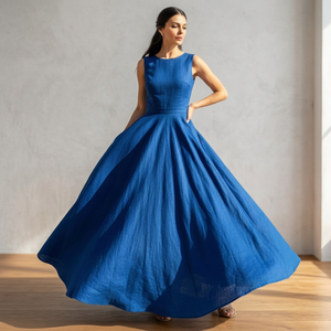 Robe Midi Vintage 2026 100% Coton Sans Manches Taille Haute Coupe Évasée Robe de Mariée Grande Taille pour Vacances - Product Image 3