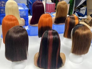 Letsfly Cheap Human Hair <b>Wigs</b> 200% Density 13x4 Lace Frontal <b>Deep</b> & Water <b>Wave</b> 1B/27# Colorful Bob <b>Wigs</b> Free Shipping for Woman - Product Image 3