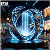 Fontaine d'eau LED en acier inoxydable avec cercles entrelacés BSA, sculpture abstraite, élément paysager aquatique pour place de ville