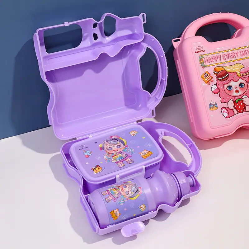 Manufacturers Wholesale Low Price Cute Cartoon School Lunch Box With Water Bottle And Cutlery Children's Lunch Box Set