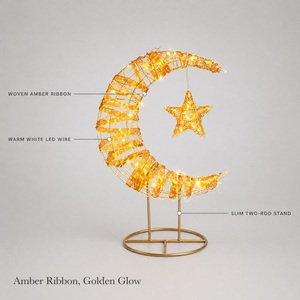 Lampe <span class=keywords><strong>LED</strong></span> Chaude en Forme de Croissant de Lune et Étoile pour l'Aïd du Ramadan, Petite, en Bois Tressé avec <span class=keywords><strong>Ruban</strong></span> Ambré, Réutilisable, Durable, à Piles AA, Décoration Lumineuse Féerique - Product Image 2