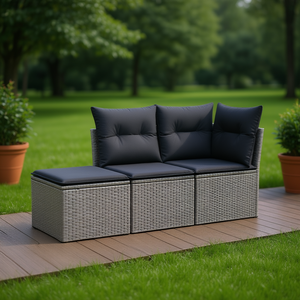 Juego de Sofás de Jardín de Ratán Gris, 3 Plazas, Muebles de Exterior con Patas Ajustables, Diseño Estándar - Product Image 2