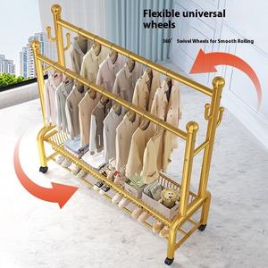 ダブルロッド衣服ラックホイール付きモダンな金属服ハンガー二層収納ベッドルーム & リビングルーム - Product Image 2