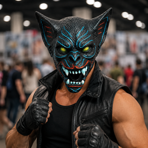 Máscara de Demonio de <span class=keywords><strong>Cara</strong></span> Completa, Realista, de Látex, Divertida, con Colmillos y Ojos Brillantes, para Halloween, Cosplay, Fiestas, Accesorios Personalizados - Product Image 1