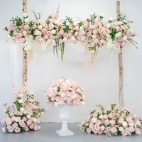Chemin de table en fleurs artificielles en soie rose pour décoration de mariage, rangée de fleurs pour arche, événementiel, vente en gros