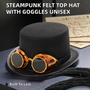 Felt Unisex Steampunk Party <b>Top</b> <b>Hats</b> with Goggles for Men <b>Women</b> Gold Silver Four Seasons - Product Image 2