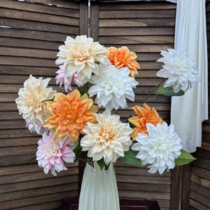 YOPIN-2844 Champagne 3 Têtes de Dahlias Géants Artificiels en Soie pour Décoration Florale Maison et Mariage - Product Image 1