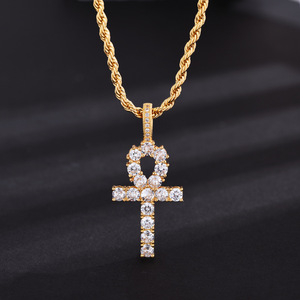Anka Cross Pendant Micro Insert Zircon Hip Hop Necklace For Men Silver Gold Color - Product Image 3