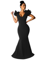 Vestido de Noche Elegante de Alta Calidad, Cuello en V, con Volantes, Sin Mangas, para Fiesta Formal, Vestido de Gala para Mujer