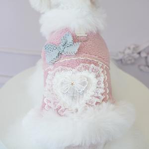 गुलाबी प्यारा पालतू शरद ऋतु सर्दियों के प्रेमी कपड़े गर्म कुत्ते की पोशाक और बनियान - Product Image 6