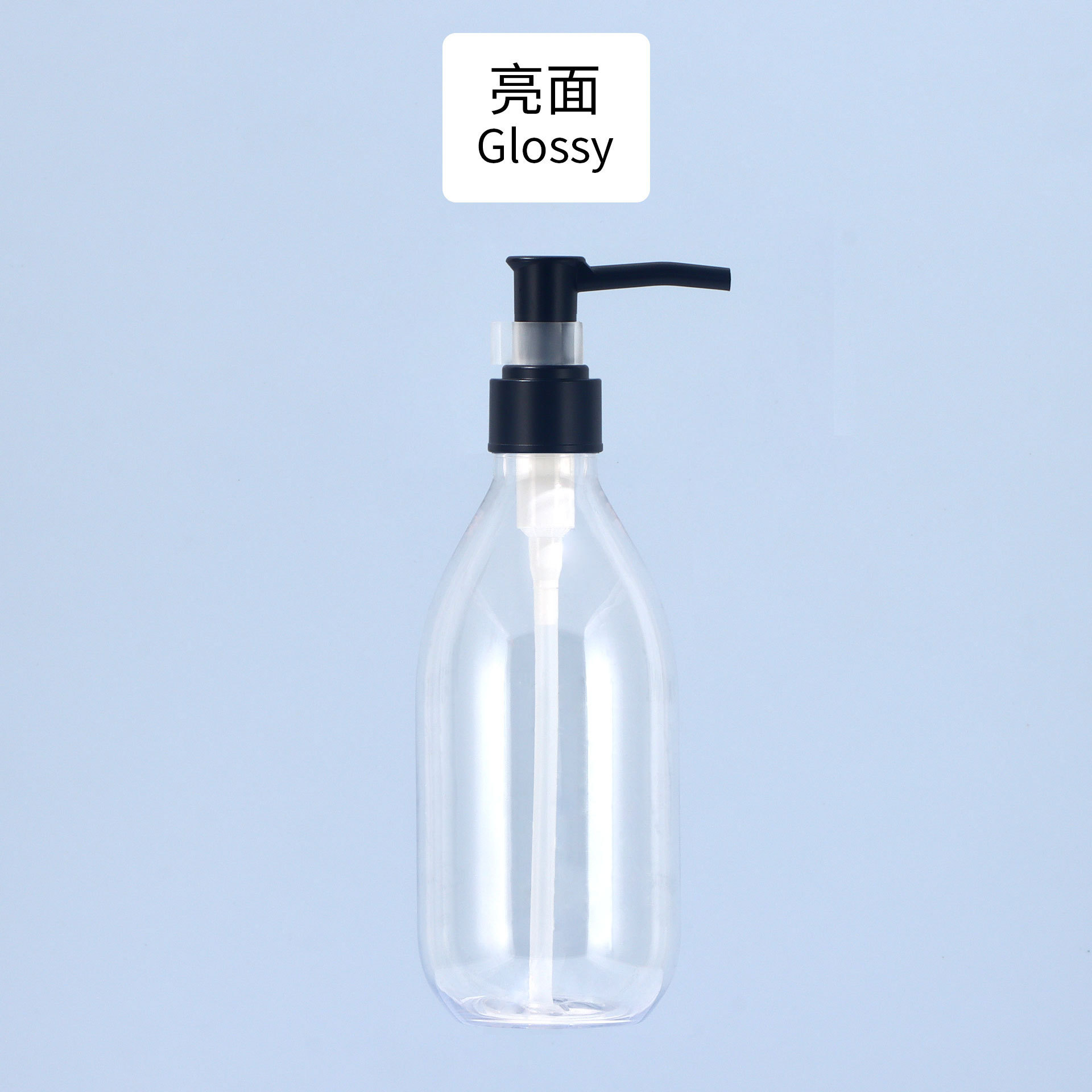 Flacon transparent brillant B18 avec pompe noir mat