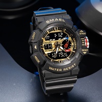 Montre sport numérique analogique pour homme SMAEL 8043, double affichage LED, résistance à l'eau 50 bars, alarme, chronomètre, mouvement à quartz japonais