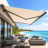 Auvent de terrasse en aluminium rétractable, auvent à cassette complète motorisé électrique avec éclairage LED, pour fenêtres, portes, terrasses et murs latéraux