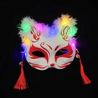 Masques LED lumineux en forme de chat, brillants dans le noir, masque de renard à plumes pour Halloween, cosplay animal, fête de mascarade Kabuki