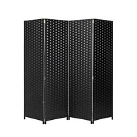 Paravent pliable moderne noir 100 % fait main en corde de papier, panneau de séparation de pièce, structure de cadre mobile pliable, certifié BSCI