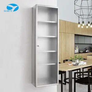 Single Door Tall Stainless Steel Kitchen Storage Cabinet Cupboard 5 Layer Matte Glass