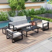 Ensemble de canapés d'extérieur en bois de teck minimaliste moderne, en alliage d'aluminium, pour cour, villa, jardin, hôtel, maison d'hôtes, en acier inoxydable