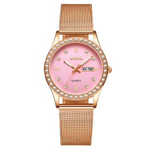 Montre à quartz pour femme, bracelet en acier inoxydable or rose, analogique, date, jour, résistante à l'eau 3 bars, lumineuse, 22 cm - Product Image 1