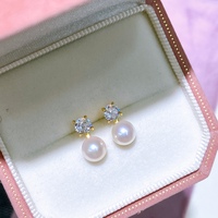 Pendientes de Oro Fino Chapado en Oro Blanco de 18k con Diamantes y Perlas de Agua Dulce Akoya de China de 6-7mm AAA, Estilo Vintage, Gran Venta