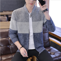 Automne hiver grande taille pull décontracté col montant fermeture à glissière velours rayé motif hommes Cardigan urbain