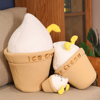Coussin en peluche en forme de cornet de crème glacée, doux et mignon, en tissu court, avec broderie, pour la décoration de canapé - Grande Vente