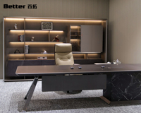Bureau de direction à motif marbré, table élégante et minimaliste pour PDG avec un design unique pour les jeunes dirigeants